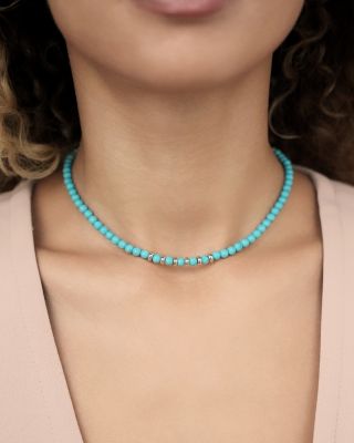 Reconstituted Turquoise Beaded Choker Necklace, 12"-17" 