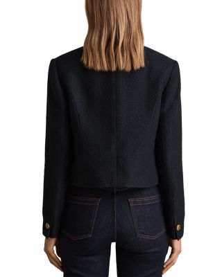 Mia Cropped Double Breasted Textured Blazer Navy