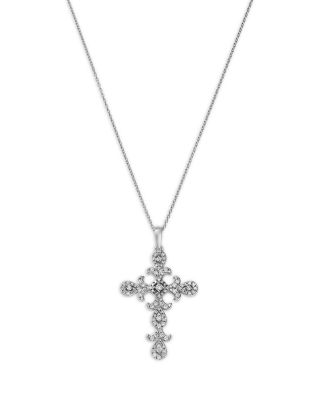 Diamond Cross Pendant Necklace in 14K White Gold, 0.50 tcw