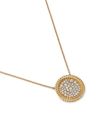 Diamond Pave Disc Pendant Necklace with 14K Yellow Gold Bead Setting, 0.50 tcw