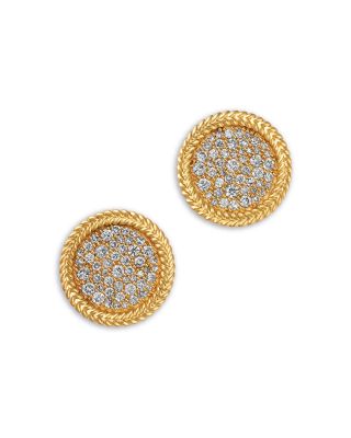 Diamond Pave Disc Studs with 14K Yellow Gold Bead Setting, 0.50 tcw