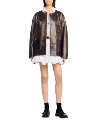 Long Distressed Leather Jacket