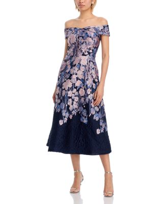 Floral Metallic Fit &amp; Flare Dress