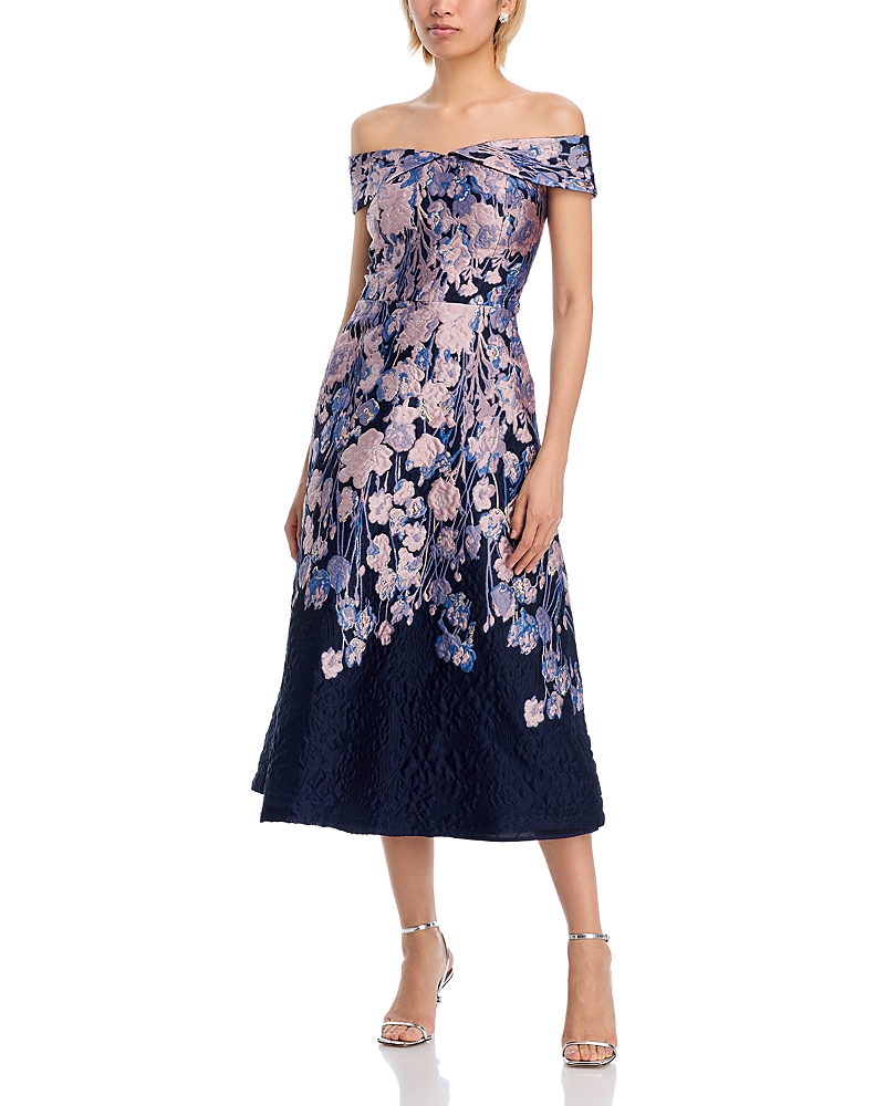 Teri Jon by Rickie Freeman Floral Metallic Fit & Flare Dress