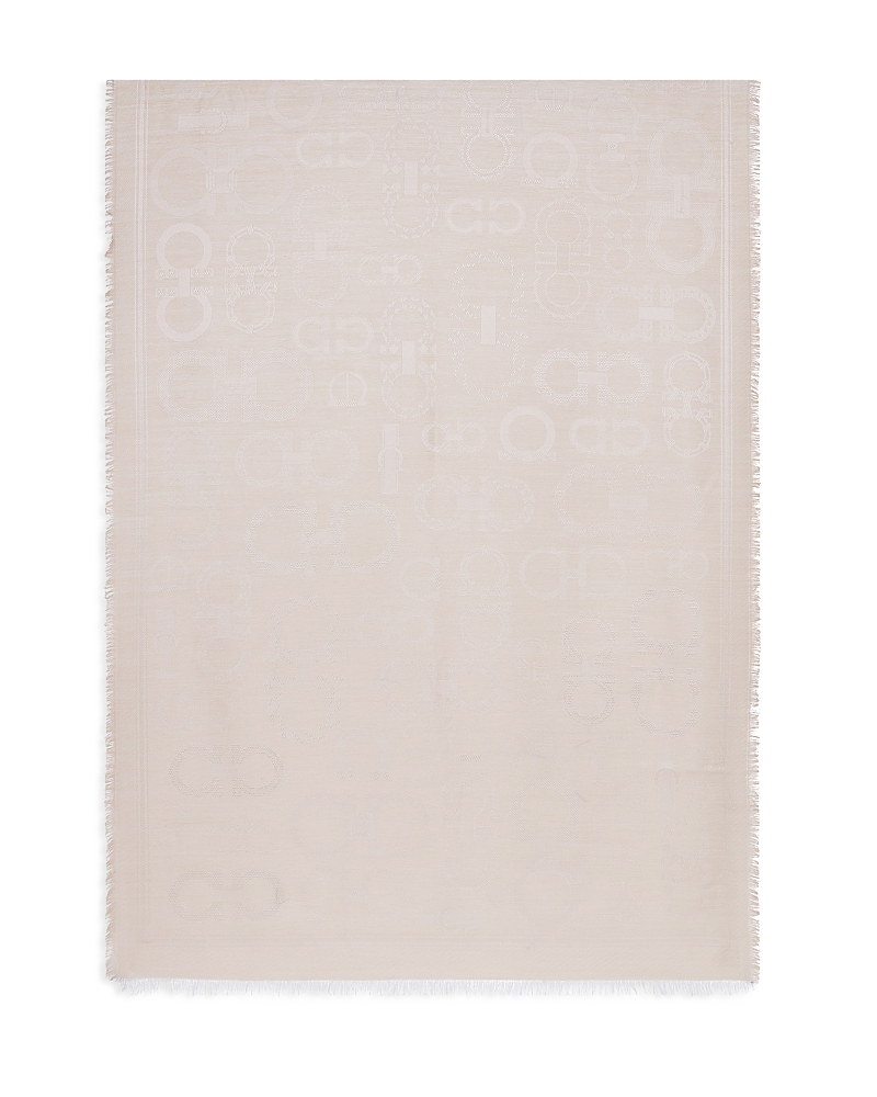 Ferragamo Fibbie Gancini Silk & Cashmere Stole In White