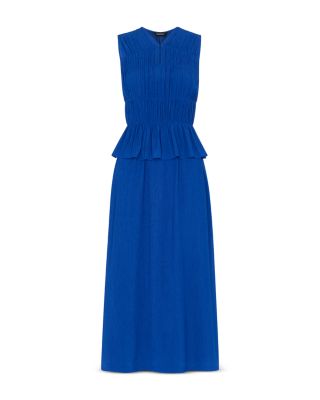 Petite Shirred V Neck Midi Dress