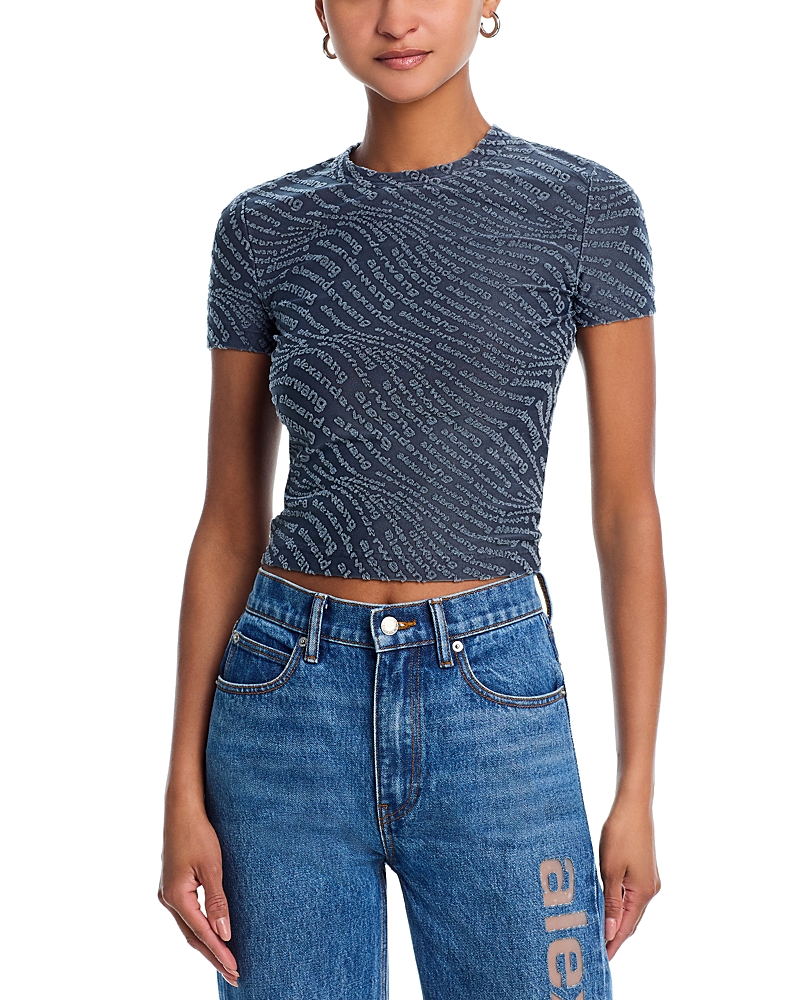 Alexander Wang T T By Alexander Wang Fitted T-shirt With All-over Logo Print In Gray