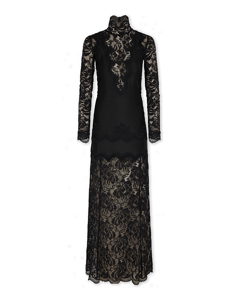Rabanne Floral Lace Mock Neck Maxi Dress In Black