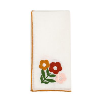 Floral Embroidered Linen Napkins, Set of 4