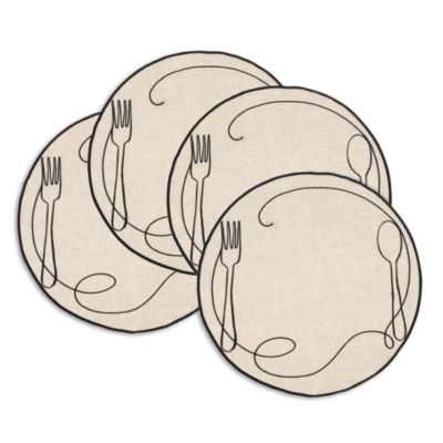 Misette - Line Drawing Embroidered Linen Placemats, Set of 4