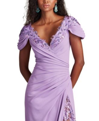 Sunas Draped Crepe and Sequin Embroidered Gown