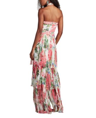 Somaya Floral Print Fringe Gown