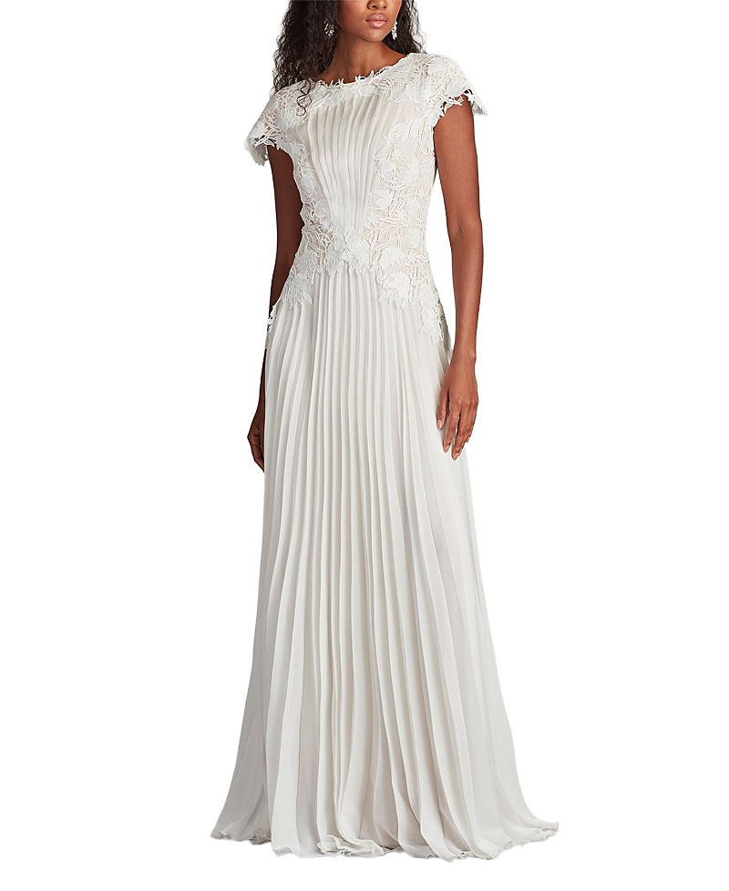 Tadashi Shoji Cassiel Pleated Chiffon Gown In White