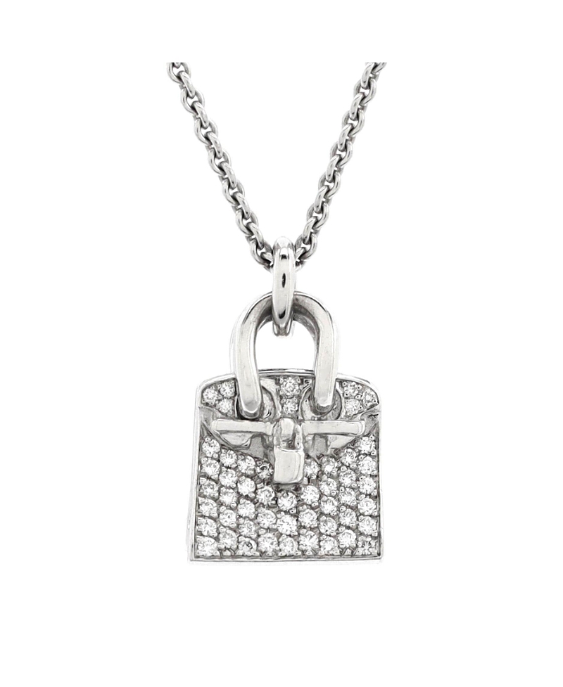 Pre-owned Pre-owned Hermes Hermes Birkin Amulette Pendant Necklace 18k White Gold And Diamonds