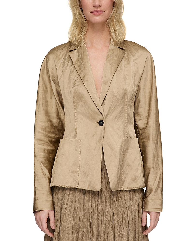 Lafayette 148 Metallic Satin Pintuck Peplum Pocket Jacket In Brown