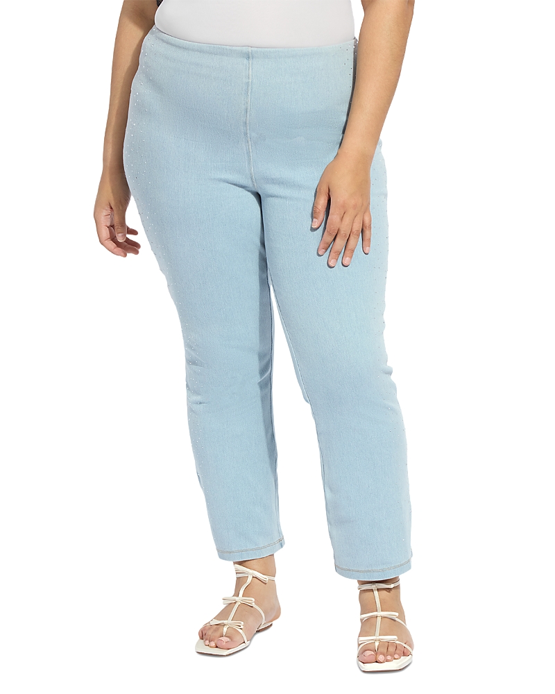 Lyssé Plus Crystal Embellished Ankle Baby Boot Jeans In Tinted Blue In Blue