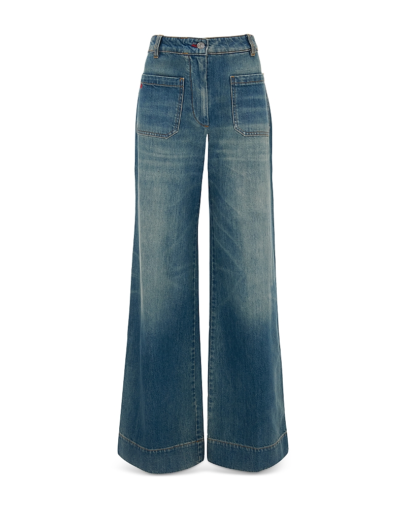 Victoria Beckham High Rise Wide Leg Alina Jeans in Washed Blue