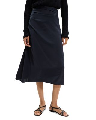 Ruched Midi Skirt in Crushed Satin