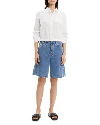  High Waisted Relaxed Long Shorts in Cotton-Blend
