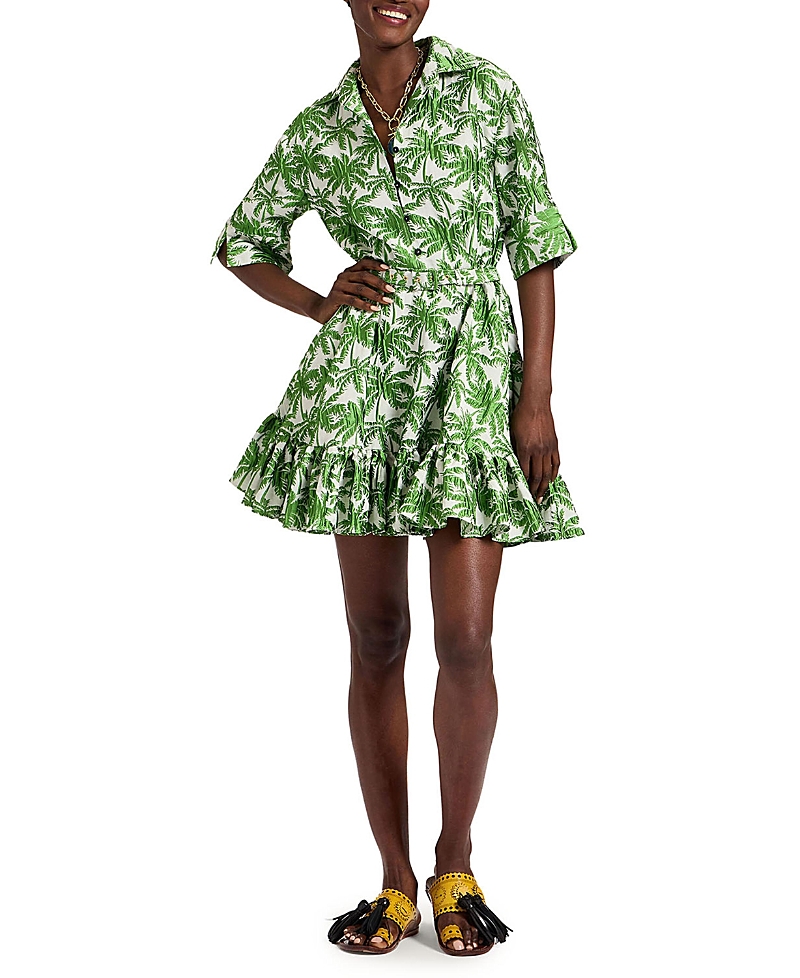 La Doublej San Pietro Palm-print Ruffled Mini Dress