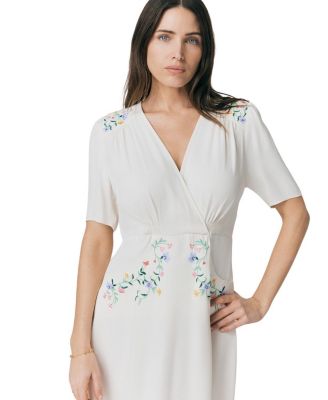 Maeve Embroidered Crepe Midi Tea Dress