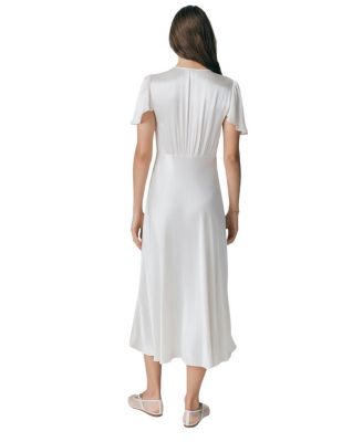 Grace Satin Button V-Neck Dress