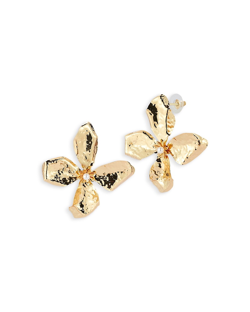 Aqua Imitation Pearl Flower Statement Stud Earrings - Exclusive