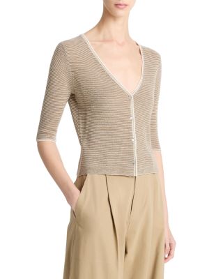 Cashmere Silk Microstripe Cardigan