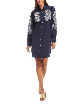 Embroidered Puff Sleeve Shirt Dress