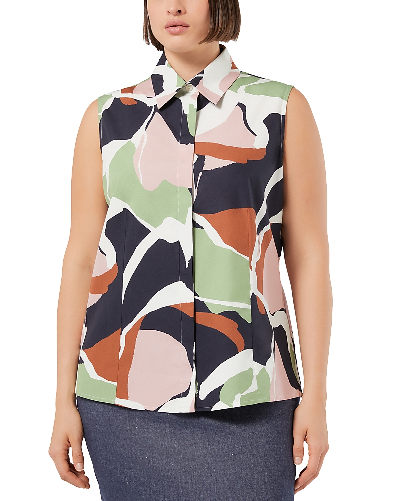 Marina Rinaldi Conico Cotton Poplin Button-up Shirt In Multi