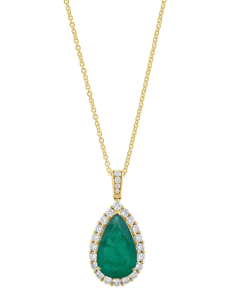 Bloomingdale's Fine Collection Luxe Collection Emerald & Diamond Pear Shaped Halo Pendant Necklace In 18k Yellow Gold, 18 In Multi