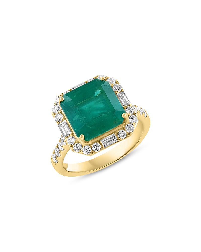 Bloomingdale's Fine Collection Emerald & Diamond Mixed Cut Halo Ring In 18k Yellow Gold In Multi