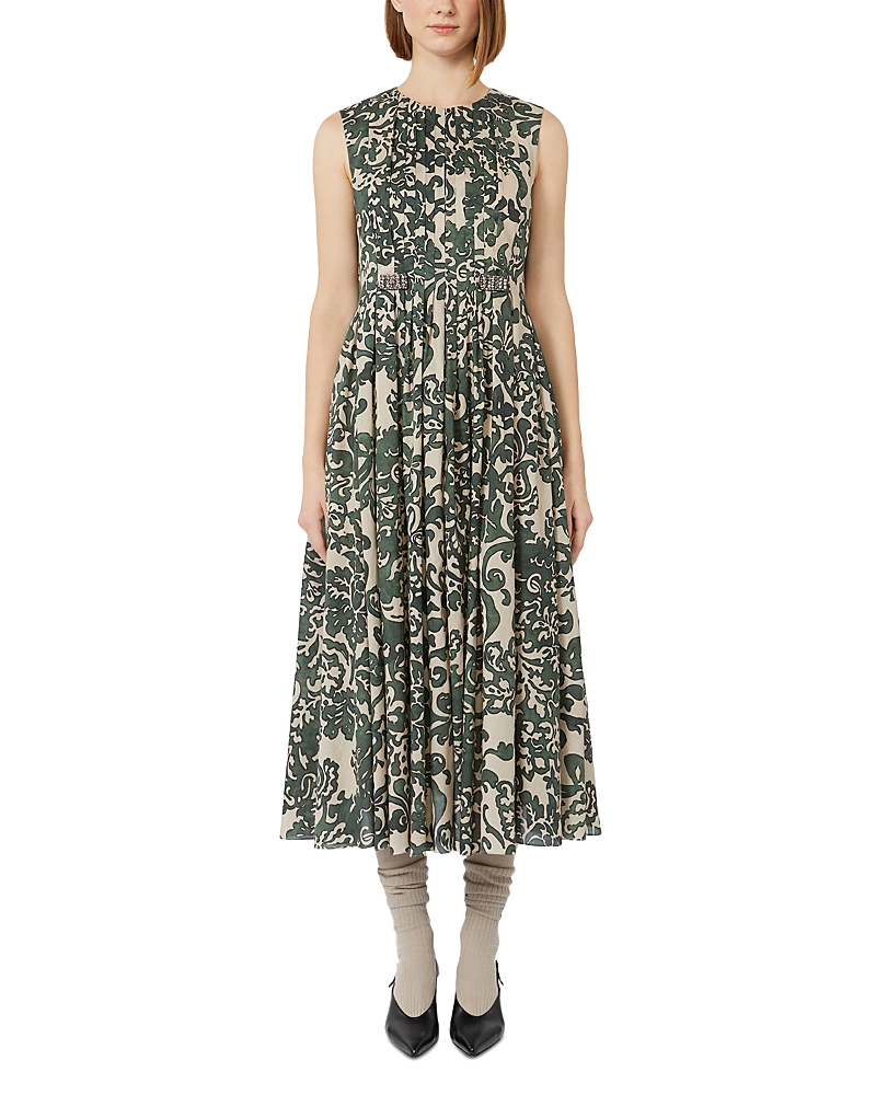 Max Mara Venic Print Pleated Cotton Voile Dress In Multi