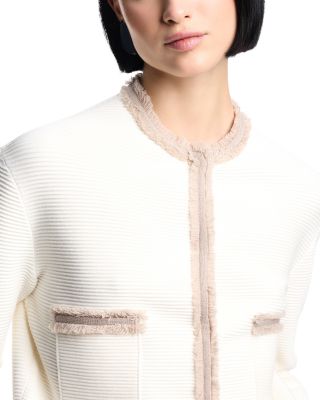 Ottoman Stitch Knit Jacket with Fringe Hems