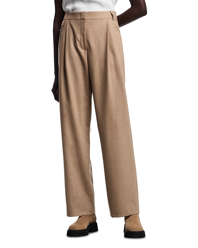 Emporio Armani Icon Wool Blend Pleated Pants In Brown