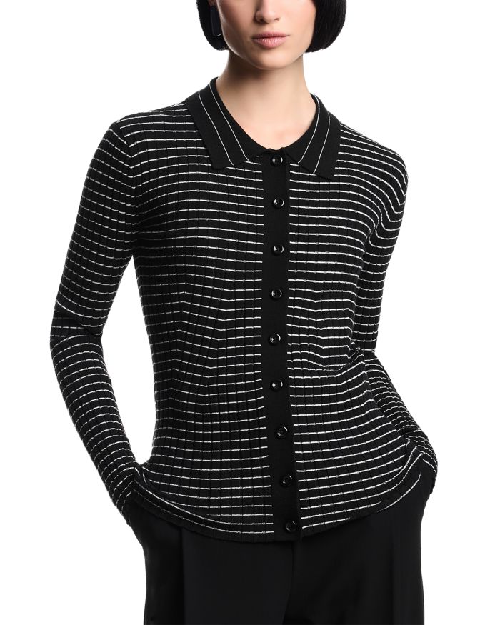 Ribbed and Striped Button Up Cardigan Sweater
