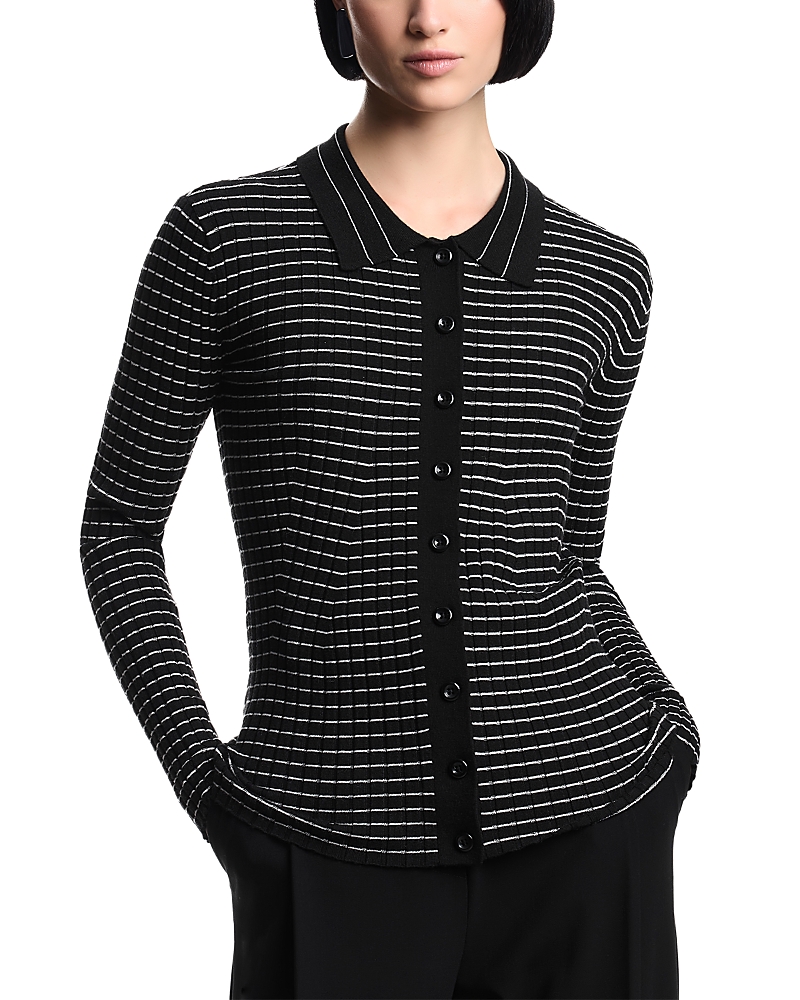 Emporio Armani Ribbed And Striped Button Up Cardigan Sweater In Multi