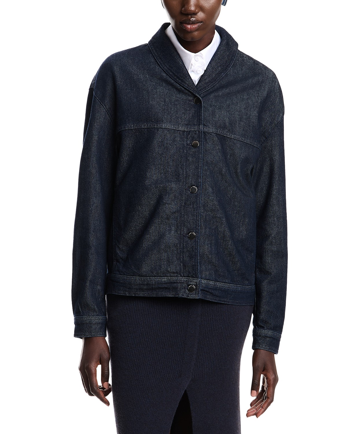 Emporio Armani Dark Denim Jacket with Rolled Collar in Solid Medium