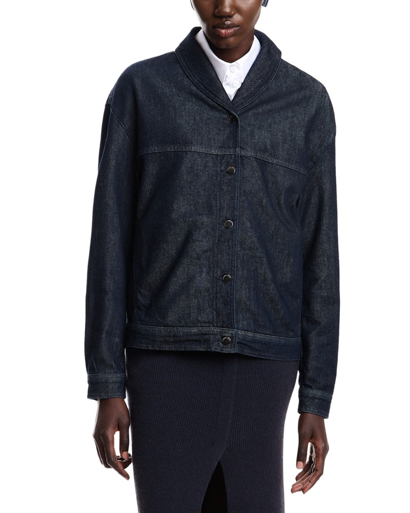 Emporio Armani Dark Denim Jacket with Rolled Collar in Solid Medium