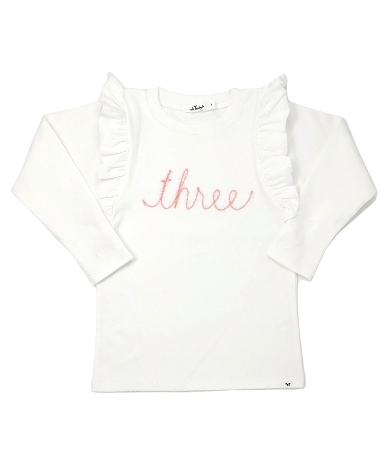 oh baby! Girls' Millie three Pink Sparkle Embroidered Tee - Little Kid