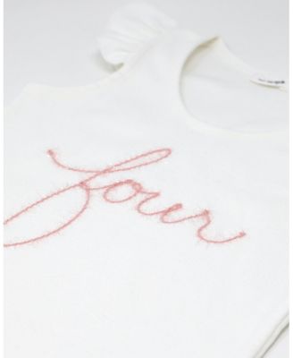 Girls' Flutter Sleeve "four" Pink Sparkle Embroidered Tank - Little Kid
