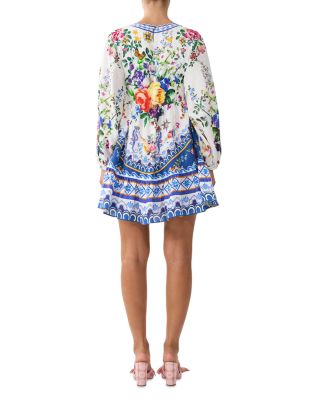 Tie Front Blouson Sleeve Mini Dress