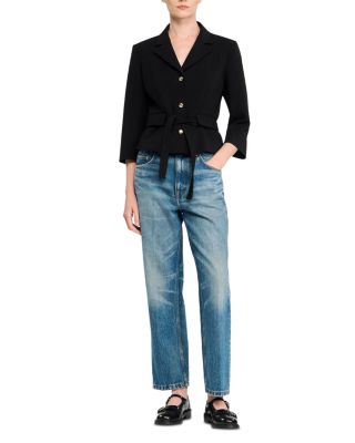 Cropped Tailored Belted Waist Jacket