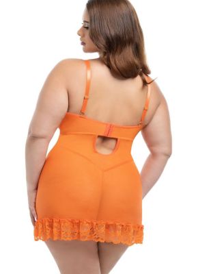 Plus Valentine Soft Cup Lace Babydoll with Bows and G-string Panty