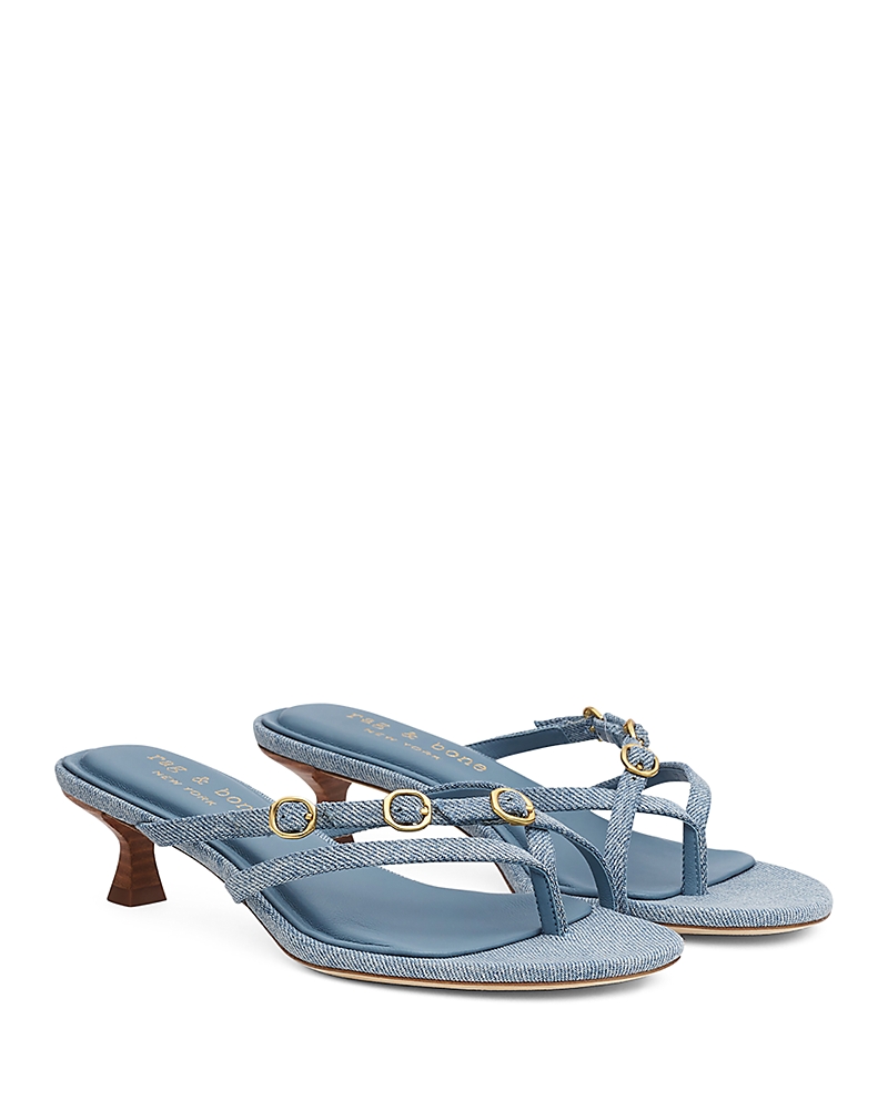 Rag & Bone Sammie Denim Buckle Kitten-heel Sandals In Blue