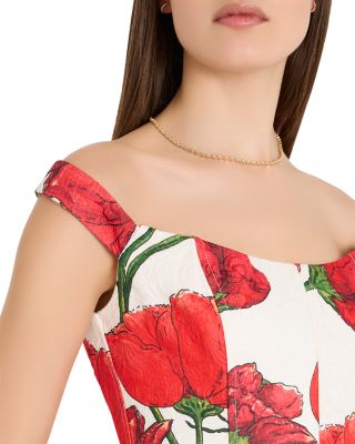 Red Peony Jacquard Mini Dress