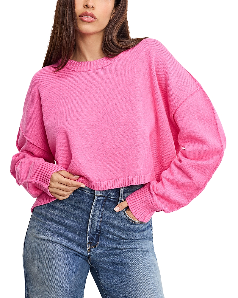Good American Cropped Crewneck Sweatshirt In Pink
