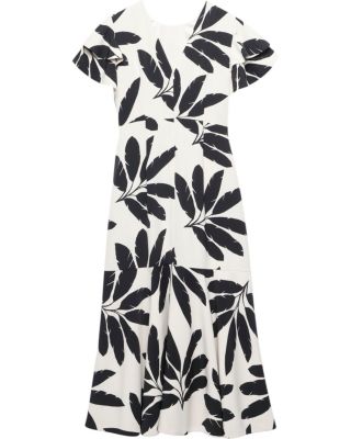 Women's Neutral Palm Print Midi Dress