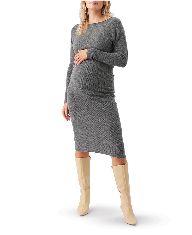 Ripe Maternity Tobie Off Shoulder Knit Dress In Gray