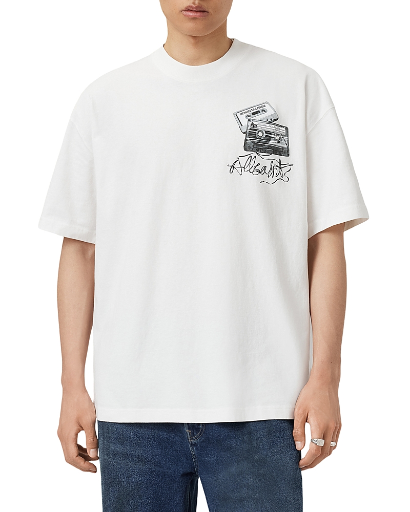 Allsaints Oversized Reel Logo Graphic Tee In White